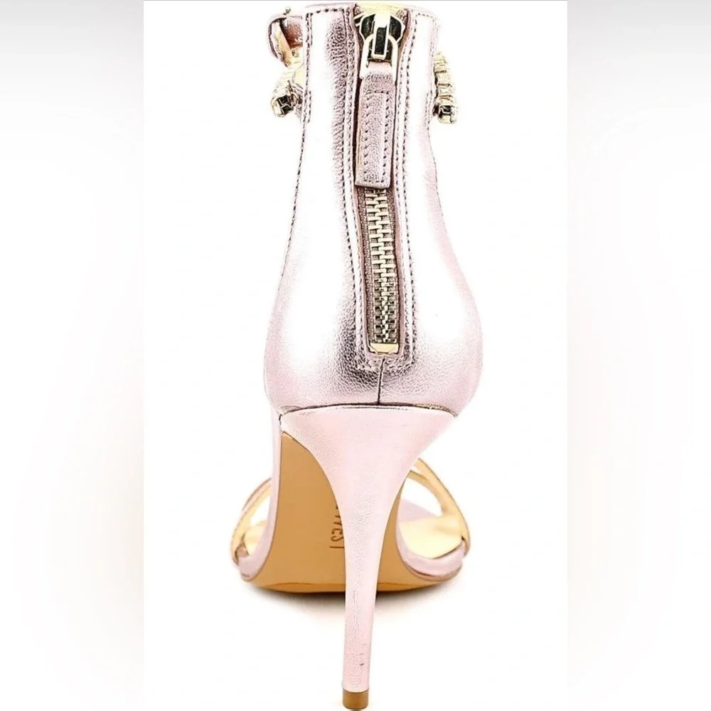 Nine West Women's Dana Metallic Leather Heeled Sandal Purple 9